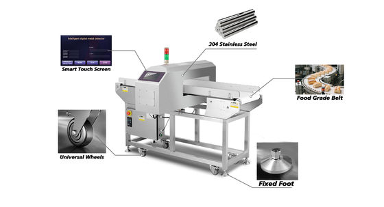 Distância de detecção de 10g 5000g Máquina de detecção de metais de alimentos 1200mm X 800mm X 1200mm