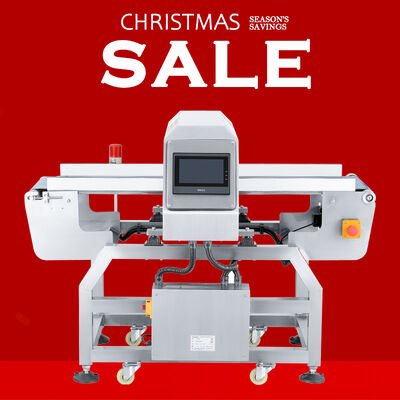 Detector de metais para cintas transportadoras de embalagens em folha de alumínio na indústria alimentar.