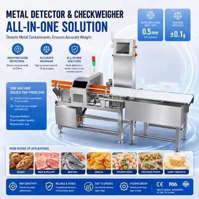 Máquina combinada de pesagem automática e detector de metais para alimentos Linha de inspeção de processamento industrial de alimentos de alta precisão