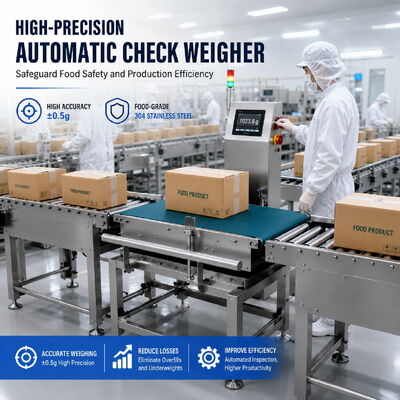 Cinturão transportador automático Pesadores de controlo industriais Caixas de produtos com rejeição